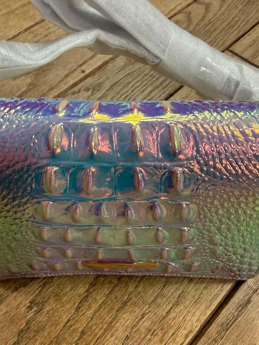 Brahmin Minuette Iridescent Croc-Embossed Clutch in Pink, Purple & Green - Picture 15 of 16